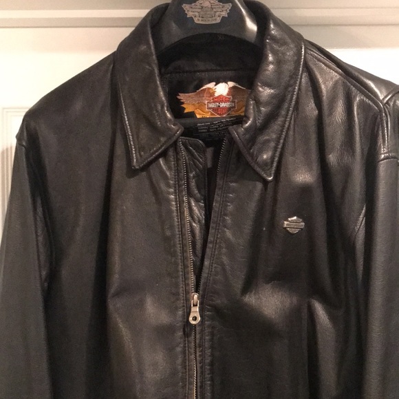 HARLEY-DAVIDSON BLACK LEATHER MID-WEIGHT JACKET XL ZIP FRONT W/HD HANGER - Picture 2 of 16